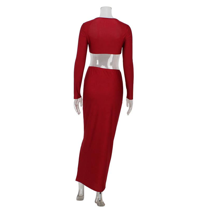European and American long sleeved long skirt set, strapless short top, high waist, hip hugging skirt, sexy and spicy two-piece set Color